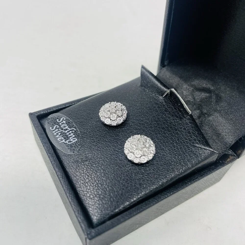 Diamond Cluster Button Stud Earrings 1/10 ct. t.w. in Sterling Silver $170 Value